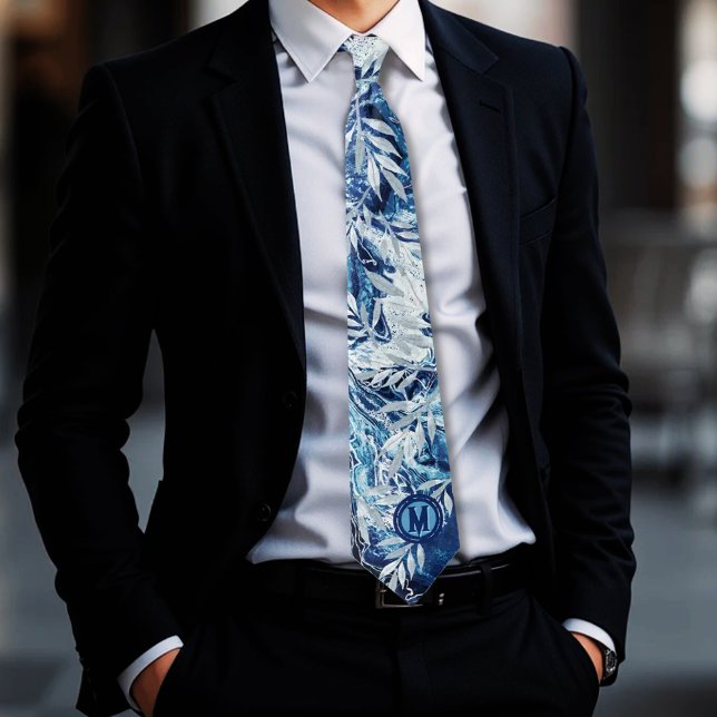 Elegant Blue Light Reflection Monogram Tie (Elegant Blue Light Reflection Neck Tie)
