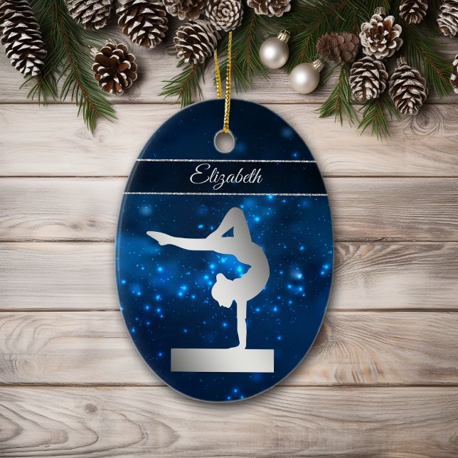 Elegant Blue Lights Silver Balance Beam Gymnast Ceramic Tree Decoration (Creator Uploaded)