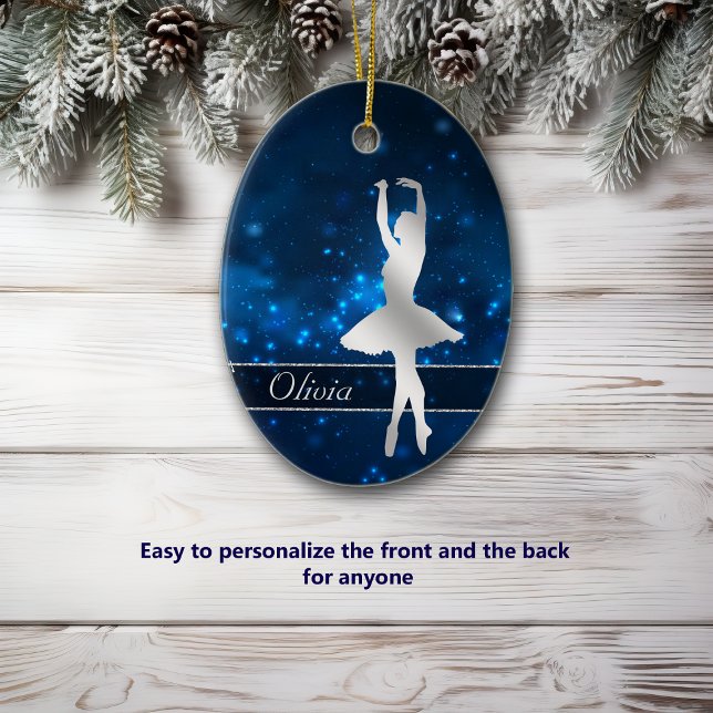 Elegant Blue Lights Silver Ballerina  Ceramic Tree Decoration (Creator Uploaded)