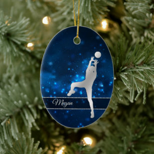 Elegant Blue Lights Silver Volleyball Player Ceramic Tree Decoration