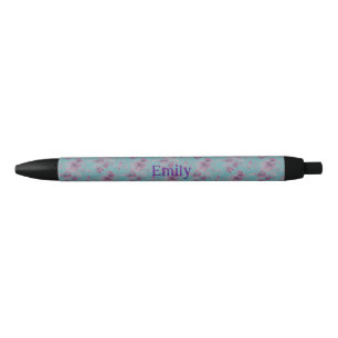 Elegant blue, lilac and purple chinoiserie  black ink pen