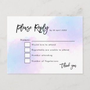 Elegant Blue/Lilac Watercolor/Script Wedding RSVP Postcard