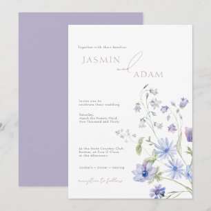Elegant Blue & Lilac Wildflowers Wedding Invitation