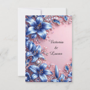 Elegant Blue Lilies Pearl Floral Wedding Luxury 💙 Invitation
