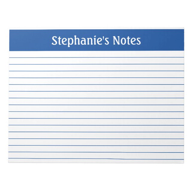 Elegant Blue Lined 11 x 8.5 Landscape Personalised Notepad (Front)