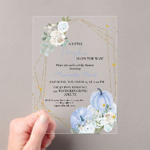 Elegant Blue  Little Pumpkin Boy Baby Shower Acrylic Invitations