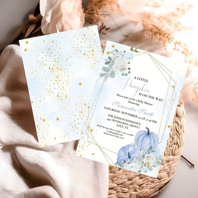 Elegant Blue  Little Pumpkin Boy Baby Shower Invitation (Creator Uploaded)