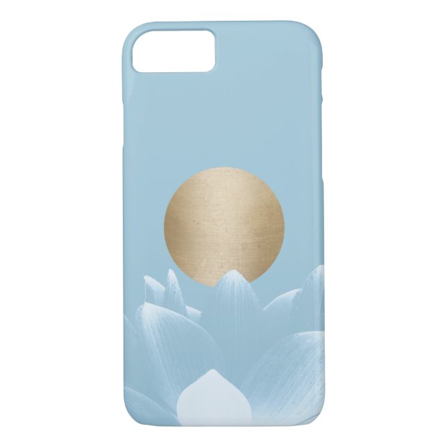 Elegant Blue Lotus Flower & Gold Sun Light Blue Case-Mate iPhone Case (Back)