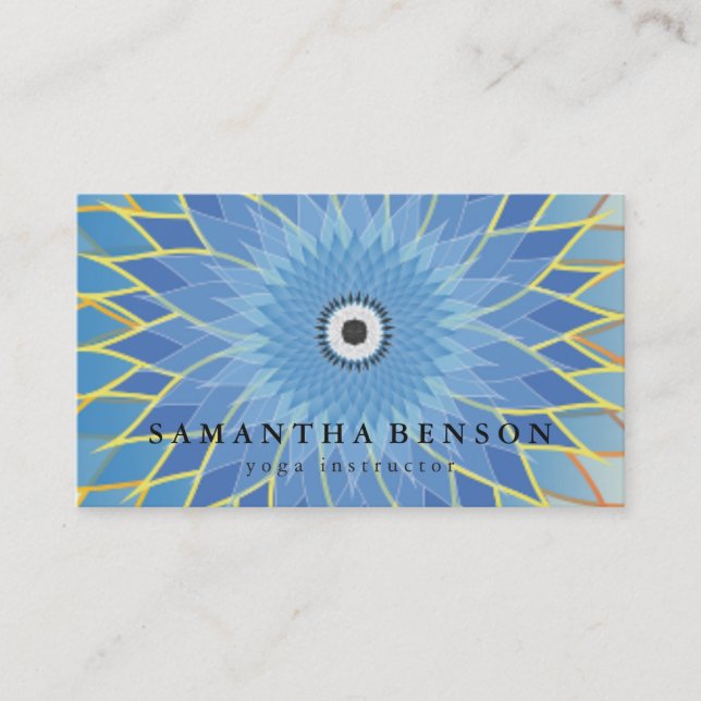 Elegant Blue Lotus Flower Logo Yoga Business Card (Front)
