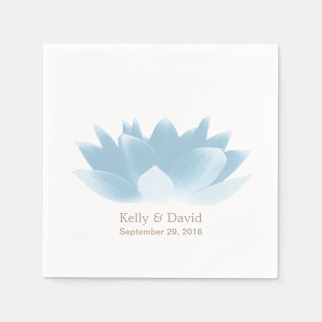 Elegant Blue Lotus Flower Wedding Napkin (Front)