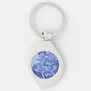Elegant Blue Lotus Flowers Mandala Chinoiserie  Key Ring