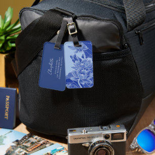 Elegant Blue Lotus Flowers Mandala Water Lily Luggage Tag