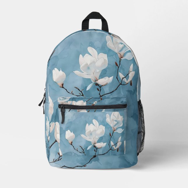 Elegant Blue Magnolia backpack bag (Front)