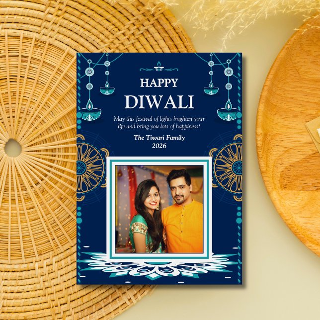 Elegant blue mandala Diwali Festival of Lights Holiday Card (Creator Uploaded)