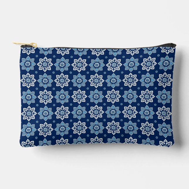 Elegant Blue Mandala Floral Pattern Accessory Pouch (Front)