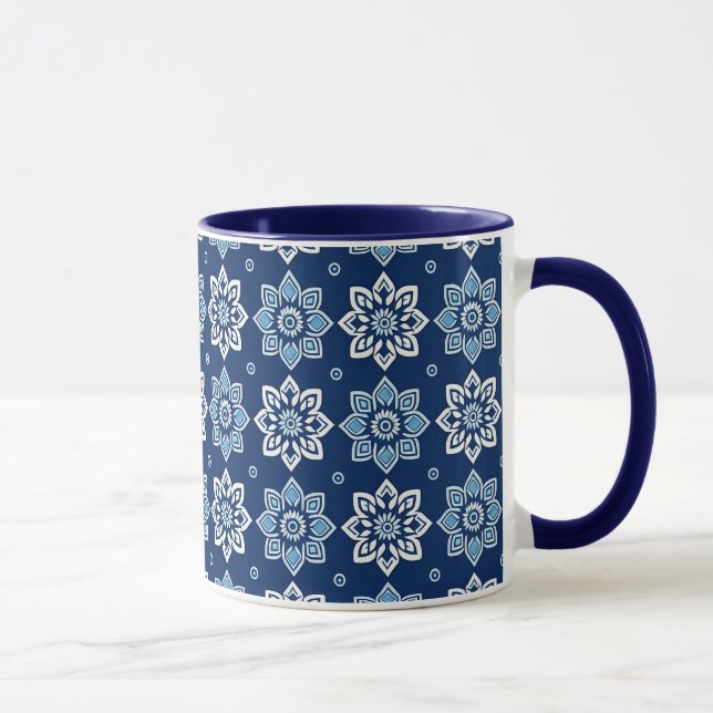 Elegant Blue Mandala Floral Pattern Mug (Right)