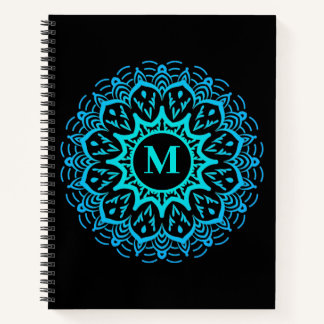 Elegant Blue Mandala Monogram Back to School Notebook