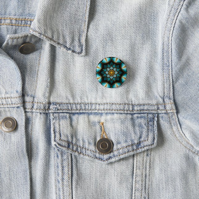 Elegant Blue Mandala | Sacred Geometry Boho | Zen 3 Cm Round Badge (In Situ)