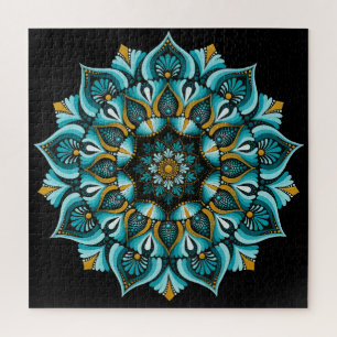 Elegant Blue Mandala Sacred Geometry Boho Zen Jigsaw Puzzle