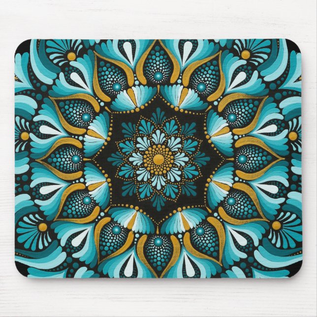 Elegant Blue Mandala | Sacred Geometry Boho | Zen Mouse Mat (Front)