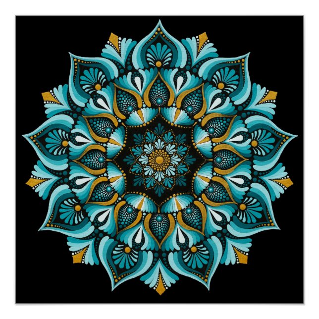 Elegant Blue Mandala | Sacred Geometry Boho | Zen Poster (Front)