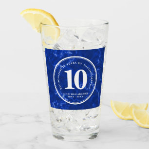 Elegant Blue Marble 10 Years Work Anniversary Glass