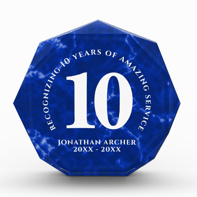Elegant Blue Marble 10 Years Work Anniversary Photo Block (Front)