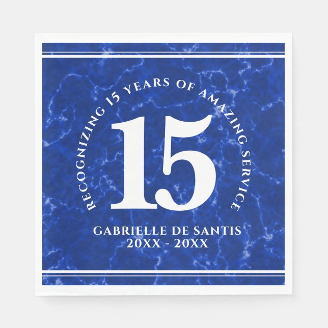 Elegant Blue Marble 15 Years Work Anniversary Napkin (Front)