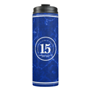 Elegant Blue Marble 15 Years Work Anniversary Thermal Tumbler