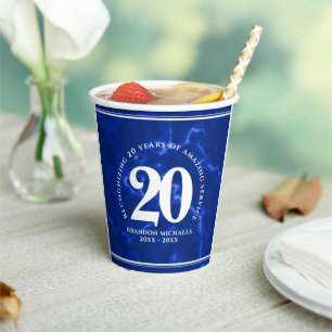 Elegant Blue Marble 20 Years Work Anniversary Paper Cups