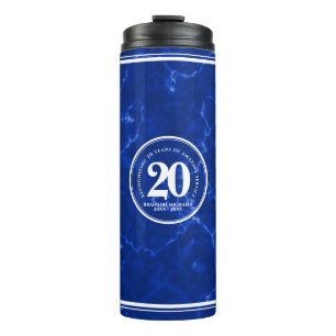 Elegant Blue Marble 20 Years Work Anniversary Thermal Tumbler