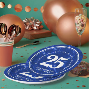 Elegant Blue Marble 25 Years Work Anniversary Paper Plate