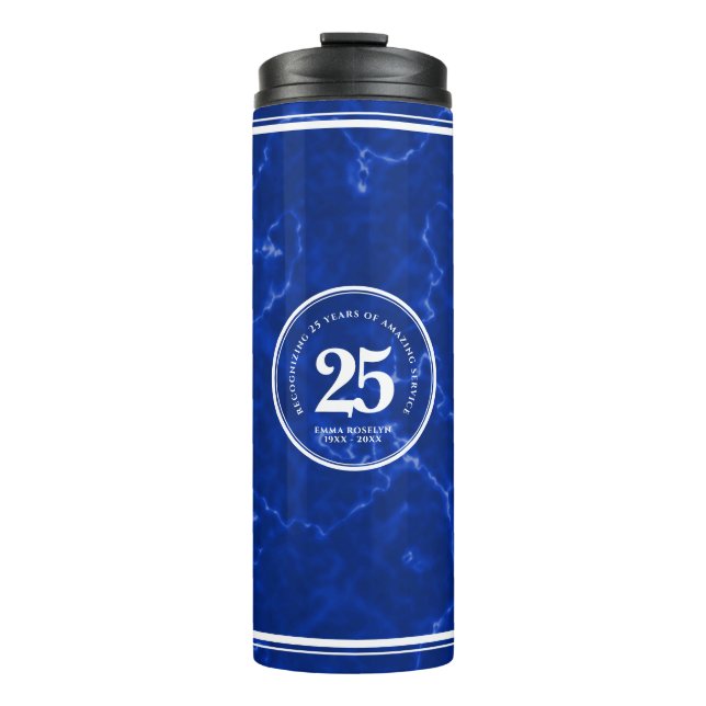 Elegant Blue Marble 25 Years Work Anniversary Thermal Tumbler (Front)