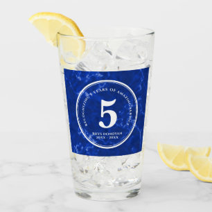 Elegant Blue Marble 5 Years Work Anniversary Glass