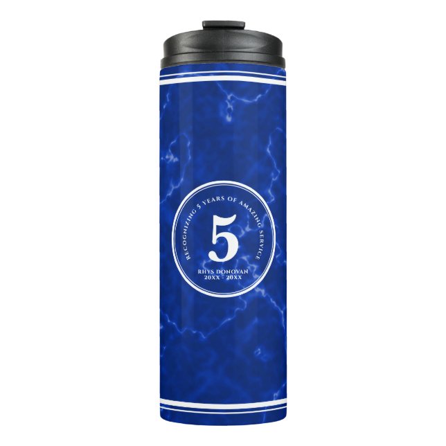 Elegant Blue Marble 5 Years Work Anniversary Thermal Tumbler (Front)