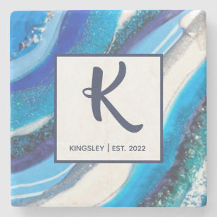 Elegant Blue Marble Geode Agate Abstract Family    Stone Coaster