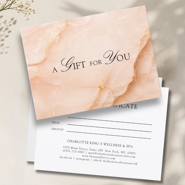 Elegant Blue Marble Gift Certificate (A Gift for You! Peach Gold Marble Gift Certificate)