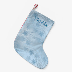 Elegant blue marble glitter snowflake pattern small christmas stocking