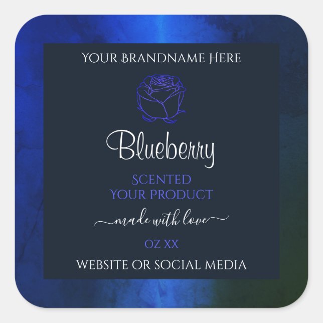 Elegant Blue Marble Pattern Floral Product Labels (Front)