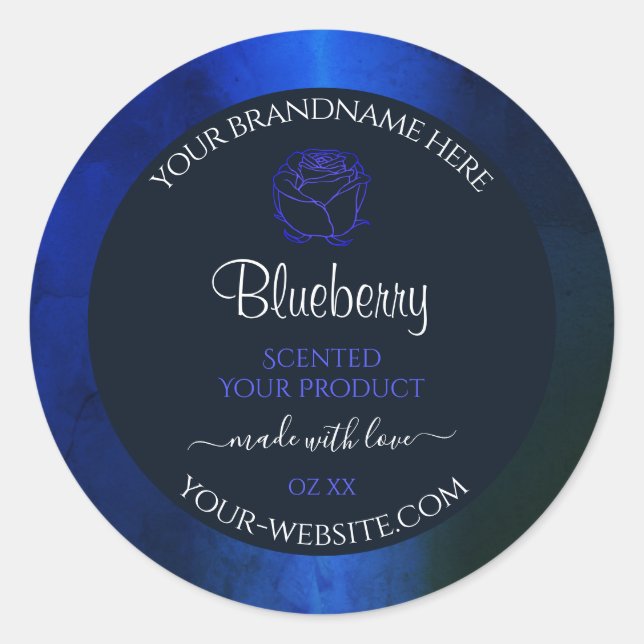 Elegant Blue Marble Pattern Floral Product Labels (Front)