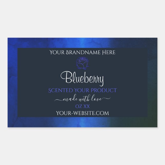Elegant Blue Marble Pattern Floral Product Labels (Front)