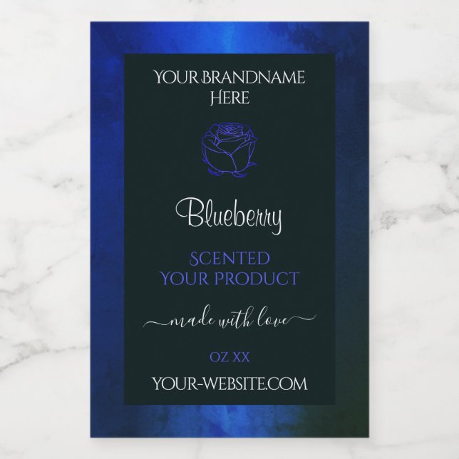 Elegant Blue Marble Pattern Floral Product Labels (Single Label)