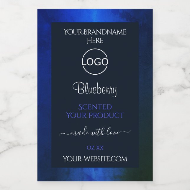 Elegant Blue Marble Pattern Product Label Add Logo (Single Label)
