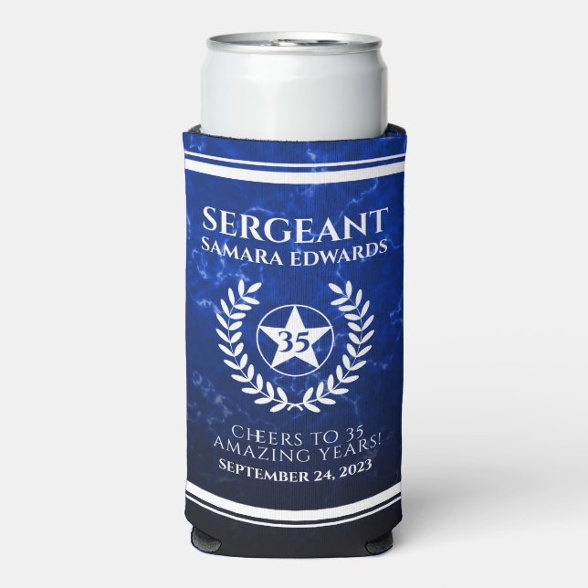 Elegant Blue Marble Police Officer Retirement Seltzer Can Cooler (Seltzer Front)