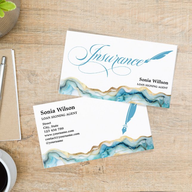 Elegant Blue Marble Professional Insurance Agent Business Card (Creator Uploaded)