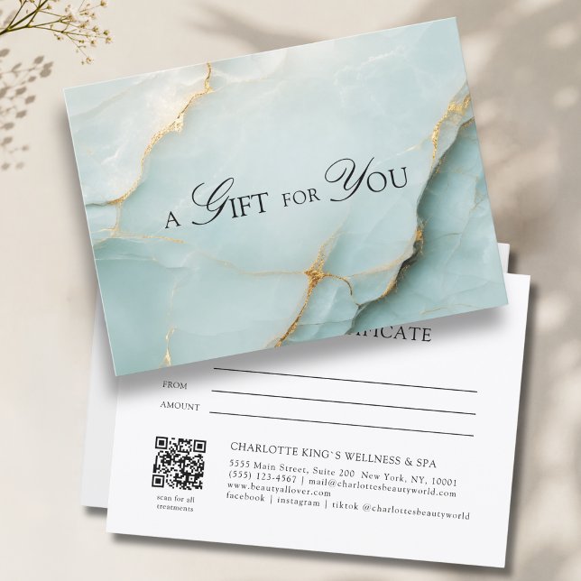 Elegant Blue Marble QR Code Gift Certificate (A Gift for You! Blue Gold Marble QR Code Gift Certificate)