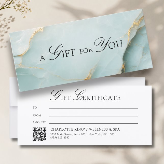 Elegant Blue Marble QR Code Gift Certificate (A Gift for You! Blue Gold Marble QR Code Gift Certificate)