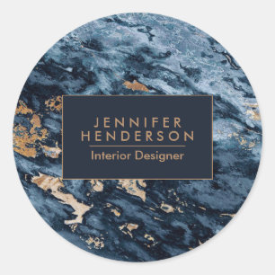 Elegant Blue Marble Texture Classic Round Sticker