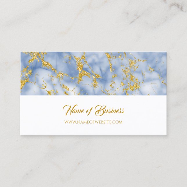 Elegant Blue Marble With Faux Gold Glitter Business Card (Front)