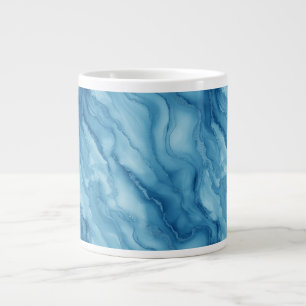 Elegant Blue Marble with Fluid Wave-Like Design Large Coffee Mug